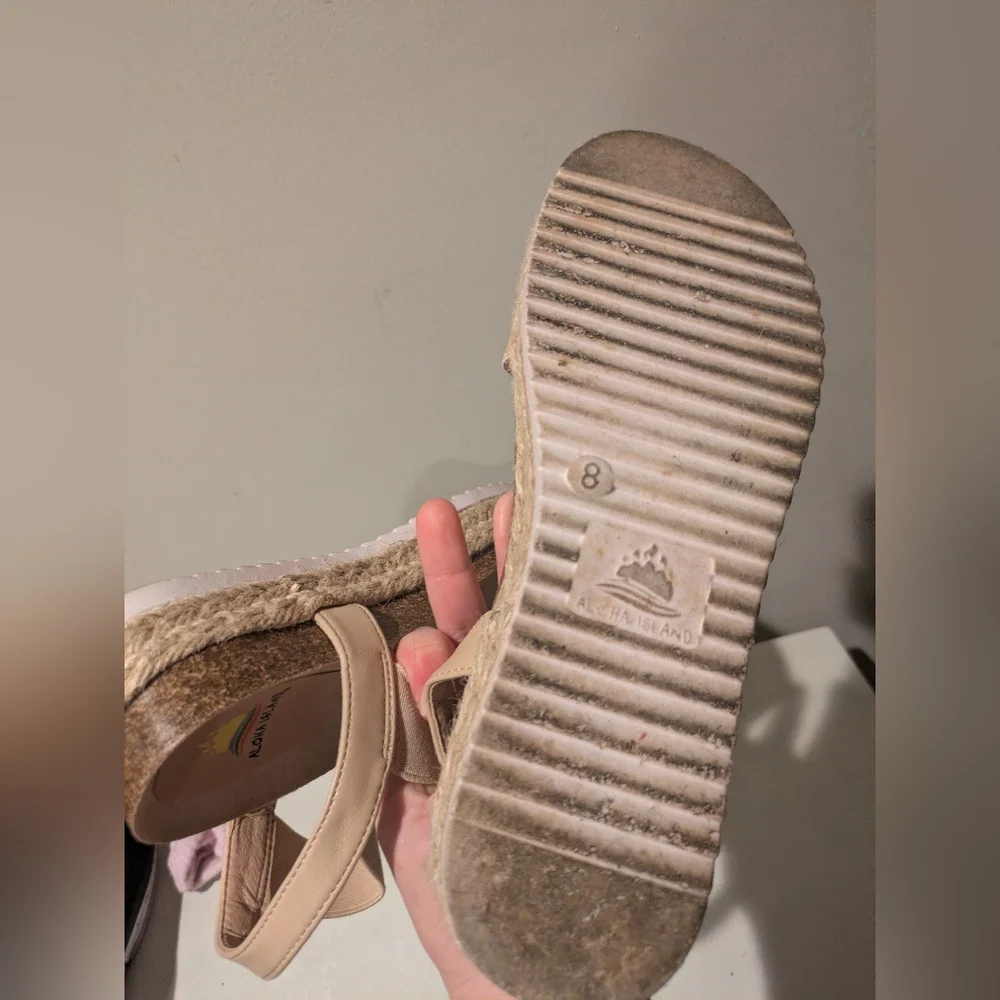 Aloha Island Beige Strappy Espadrille Sandals Size 8